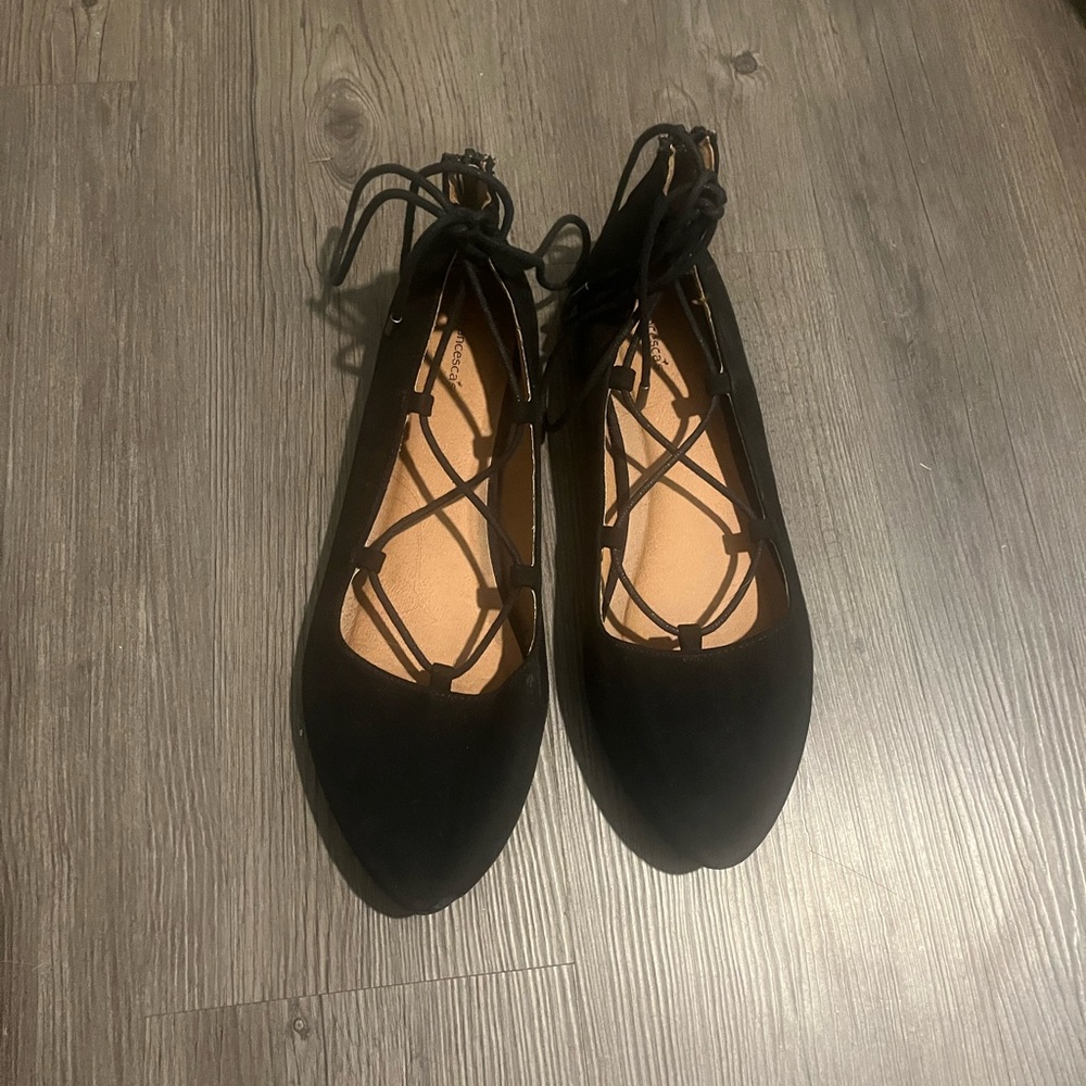 Francesca's Collections Black Lace-Up Flats
